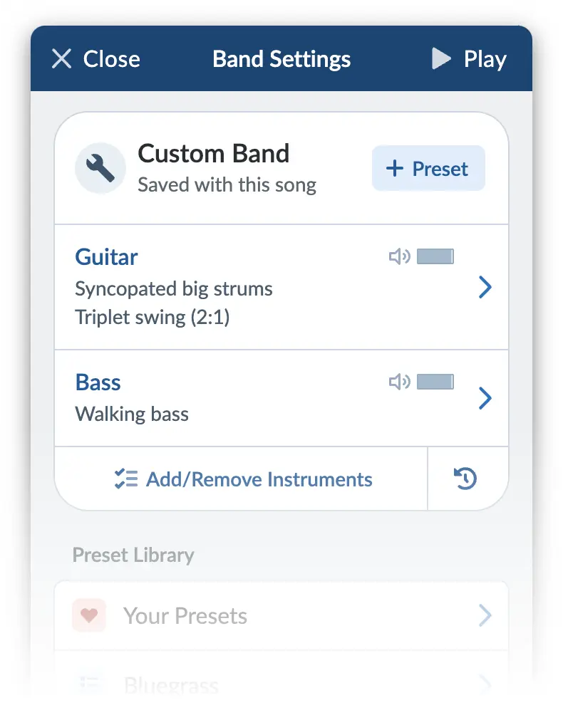 Custom Band with add preset button next to it