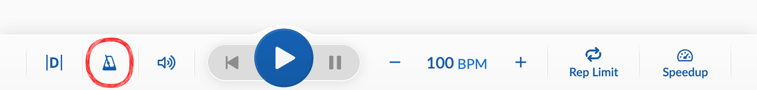 Count-in and metronome button circled on computer
