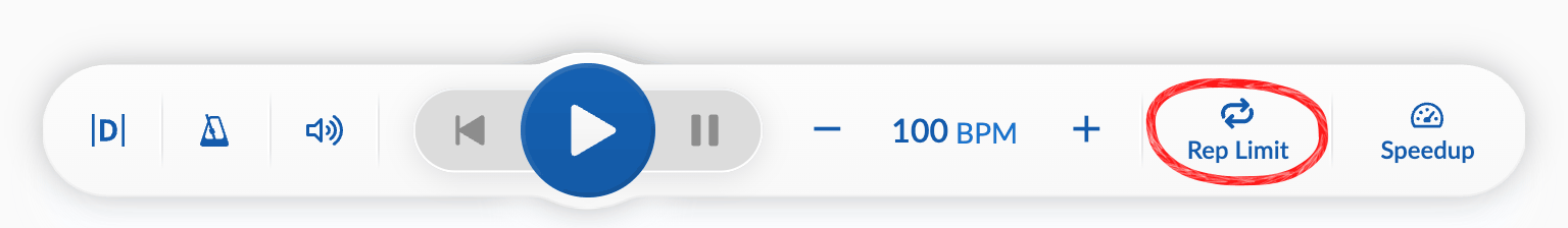Rep-Limit button circled on tablet