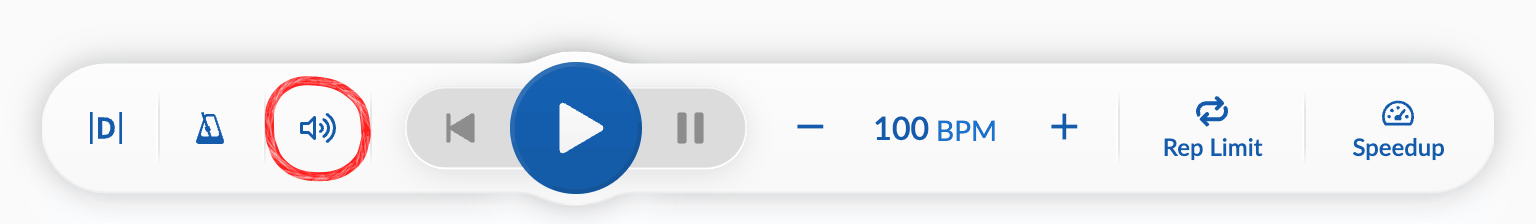 Audio/Mixer menu button circled on tablet