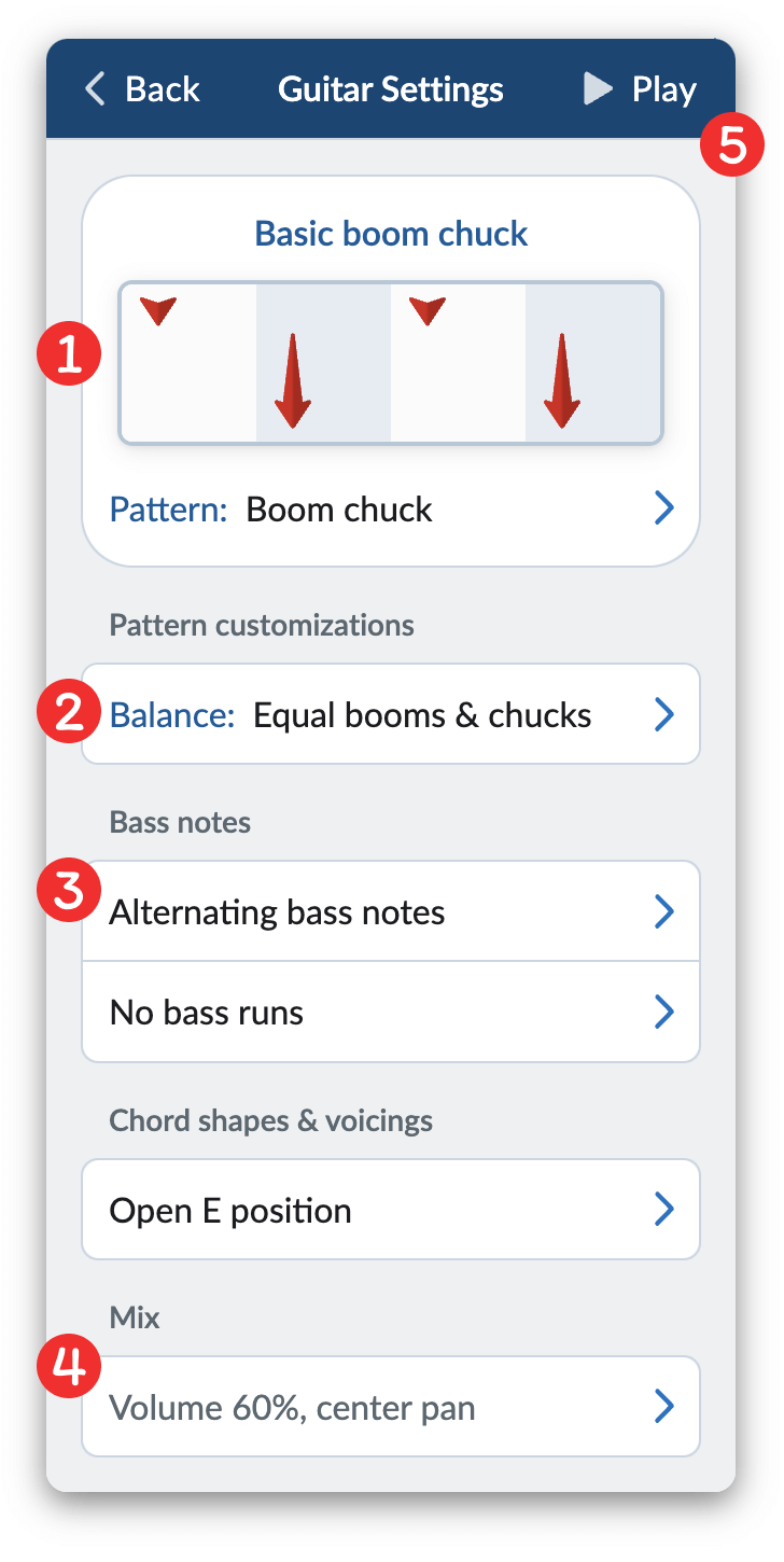 Screenshot of guitar settings
