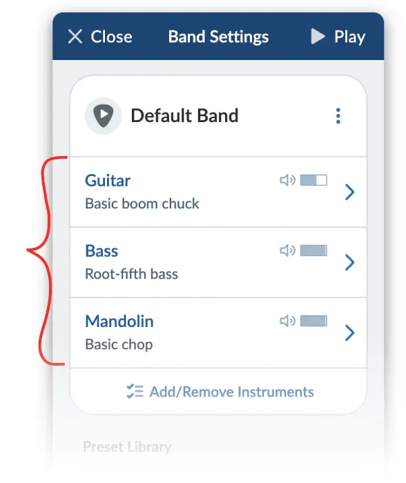 Instrument setting buttons